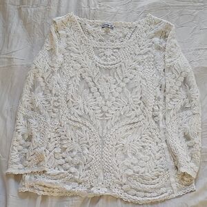 Express Cream Lace Floral Top